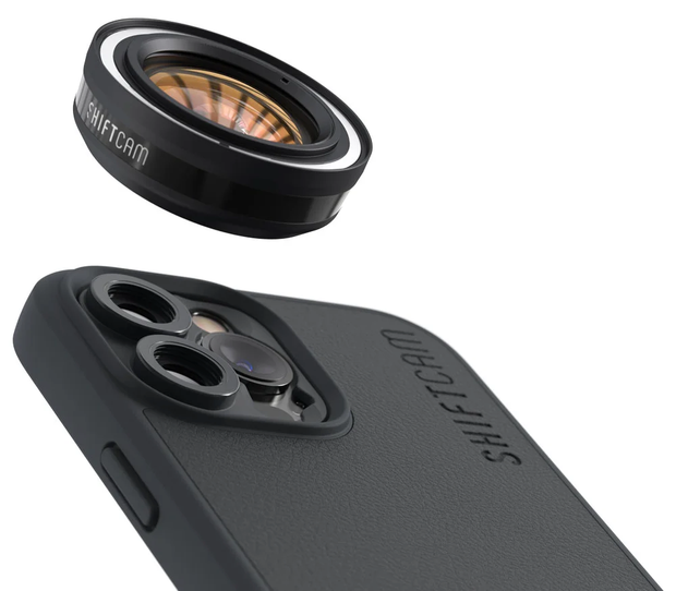 レンズマウント付きレザー調カメラケース iPhone 13 Pro Max / チャコール